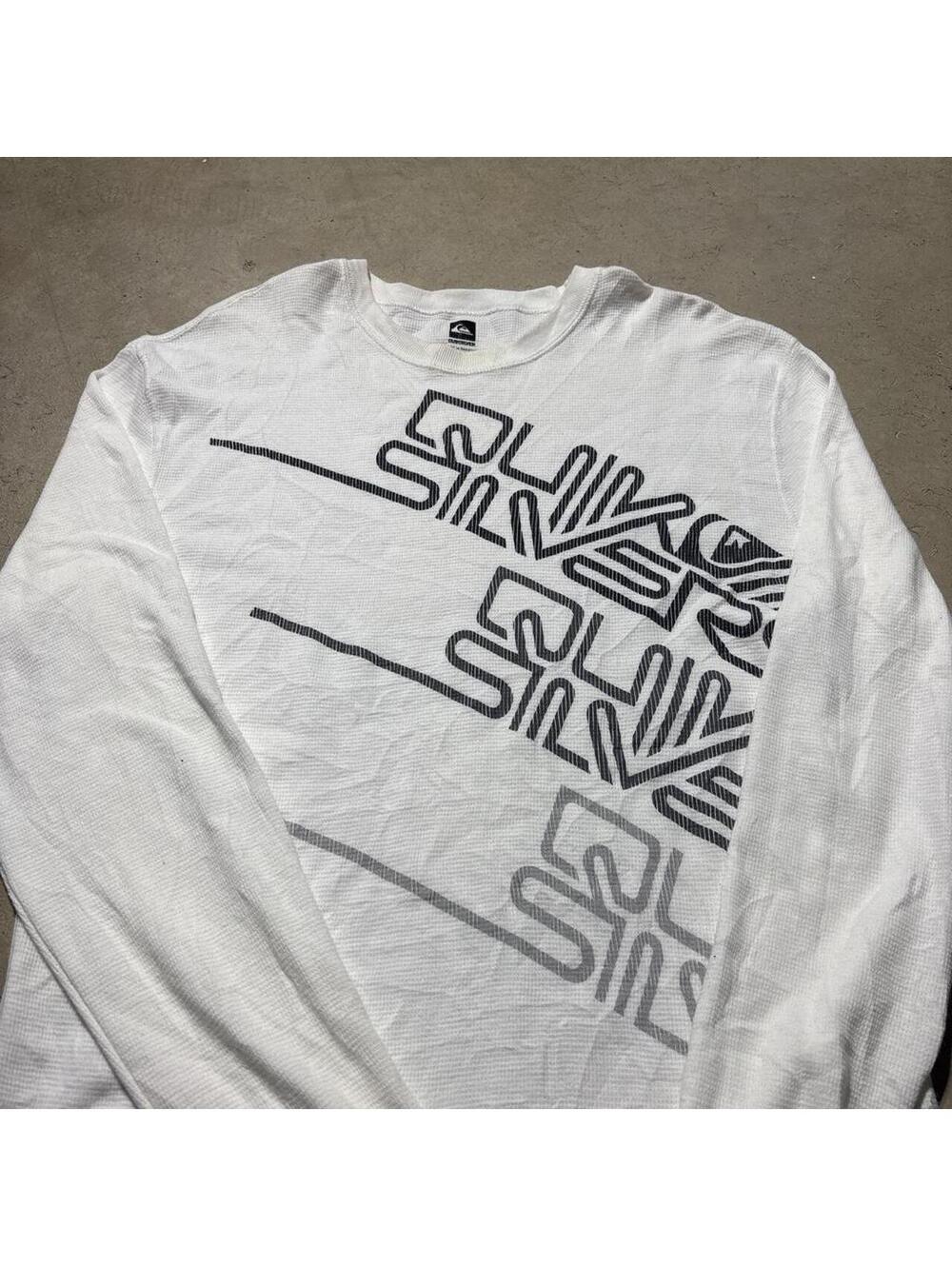 Quiksilver Long Sleeve Thermal Shirt Mens XL White Surf Skate Graphic